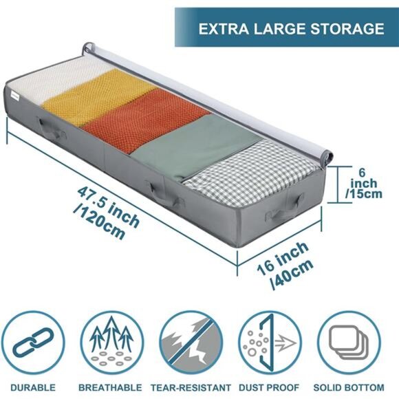 Under Bed Storage Containers, 2 Pack Under the Bed Bags with Dividers, Clear - Picture 2 of 7